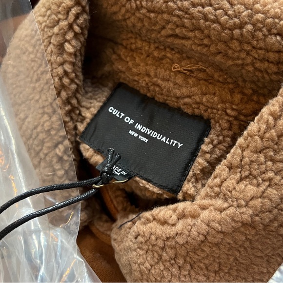 S Cult Of Individuality NEW NWT Brown Faux Leather Sherpa Peacoat Jacket Small - Picture 6 of 13